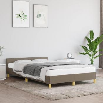 Cama Redonda con Cabecero Torora en Tela 120x190 cm - Estructura de cama con cabecero en tela gris taupe