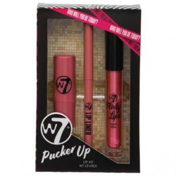 W7 Pucker Up Lip Kit: Set de 3 productos para labios con lápiz labial, perfilador y gloss