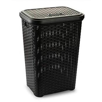 Cesta de Ropa Plastic Forte Pongotodo con Tapa 60 Litros Mimbre Rattan Marrón