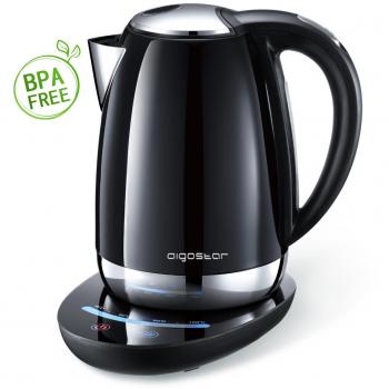 Aigostar Black Pearl 30IMV – Hervidor de agua modelo Premium con 7 niveles de temperatura, termostato profesional Strix y 1,7 litros de capacidad, potencia de 2200 watios, libre de BPA y material de acero inoxidable pulido de grado 304 apto para uso ali