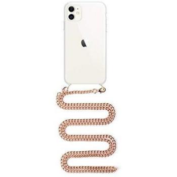 DAM.Carcasa Transparente iPhone 11 con Colgante Cadena metálica. Accesorio de Moda, Ajuste máxima protección. Unica.15,5x0,9x7,7 cm. Color: Transparente Oro Rosa.