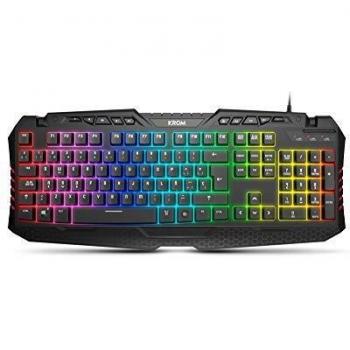 Krom KYRA - NXKROMKYRA - Teclado Gaming membrana, ES layout, anti-ghosting N-19, función WASD, RGB Rainbow con 9 efectos, USB, color negro