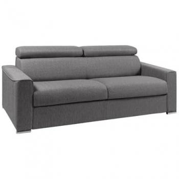 Sofá cama de 4 plazas Vizir - Tela gris - Apertura rápida - Somier de láminas 160 cm - Colchón de 18 cm