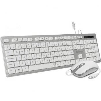 Subblim Combo Wired Ergo Keys Silent Flat HQ Teclado y Ratón Plata/Blanco