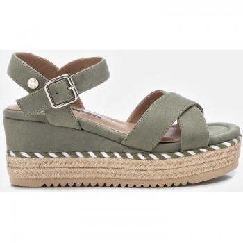 Sandalia Refresh Mujer Verde con Cuña de 7cm y Hebilla