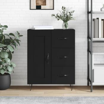 Aparador de madera contrachapada y madera de ingeniería negro 69,5x34x90 cm, mueble de almacenaje para salón, buffet, armario auxiliar y armario de almacenamiento