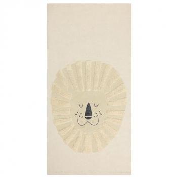 Alfombra de algodón beige 80 x 150 cm con motivo de león, hecha a mano para niños