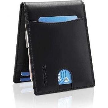 Vemingo Cartera para Hombre con Clip,Monedero con RFID Bloqueo para Tarjetas de Crédito Portamonedas Ligeros para Hombre/Adolescente Negro