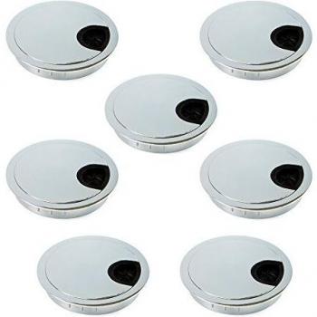 Emuca - Pasacables de mesa circular Ø80mm de zamac cromado, tapa pasacables encastrable en mesa de oficina/escritorio, lote de 7
