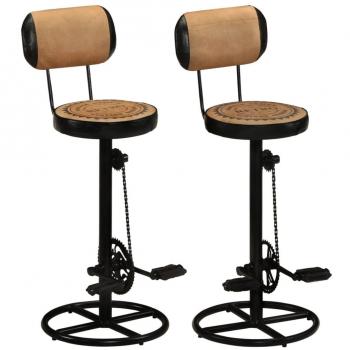 Taburetes de cocina 2 uds piel cabra estampado lona marrón negro