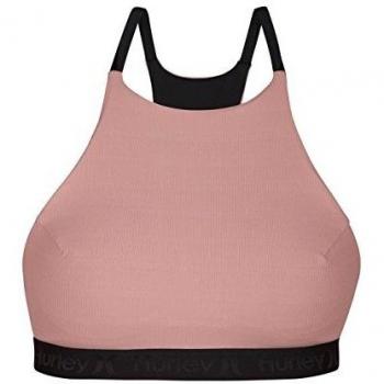 Hurley Bikini Secado rápido Cuello Alto Bikini Parte Superior, Red Stardust, XS
