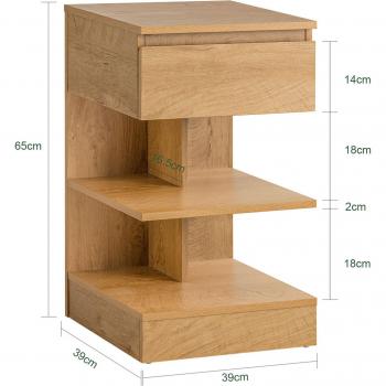 SoBuy mesita de noche FBT49-N, mesita de noche con 1 cajón y 2 estantes, mesa auxiliar para salón comedor, madera, dimensiones 39 x 39 x 65 cm, color natural