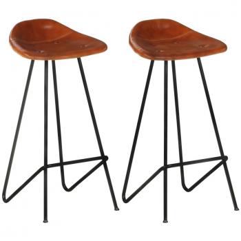 Taburetes de barra de cocina 2 uds cuero auténtico marrón