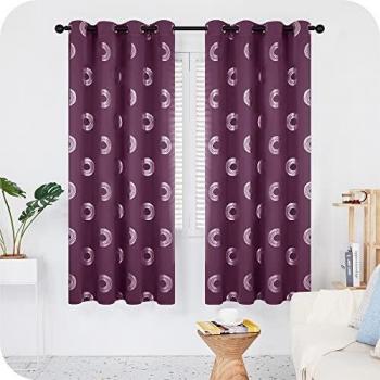 Amazon Brand - Umi Cortinas Salon Opaca de Dibujos Rquillos con Ollaos 2 Piezas 140x175cm Púrpura