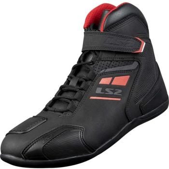 Botas LS2 Garra Lady - Botas de moto para mujer, color negro y rojo, diseño ergonómico, material resistente al agua, suela antideslizante, refuerzos en tobillos y puntera, cierre con cre