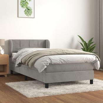 Cama box spring con colchón de muelles terciopelo gris claro 100x200 cm