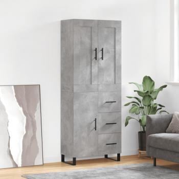 Armario aparador alto de hormigón gris 69,5x34x180 cm en madera multicapa y contrachapada