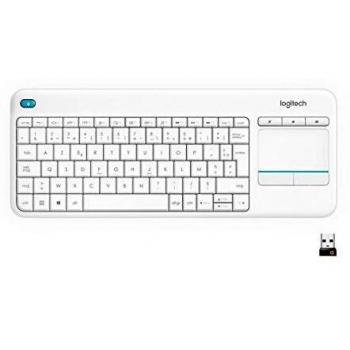 Logitech K400 Plus Wireless Livingroom Keyboard with Touchpad for Home Theatre PC Connected to TV, Customizable Multi-Media Keys, Windows, Android, Laptop/Tablet, AZERTY French Layout - White
