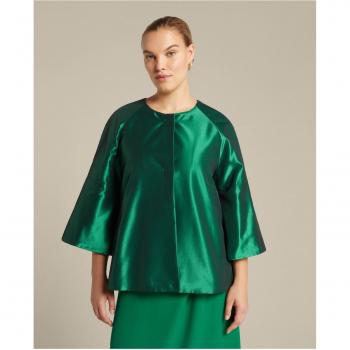 Elena Mirò - Short Taffeta Jacket for Women in Iridescent Fabric, Green, Size 2XL