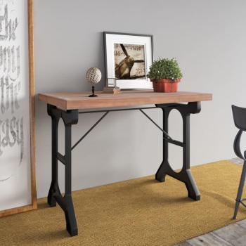 Mesa de comedor vidaXL de madera maciza de abeto y hierro, dimensiones 110x65x82 cm, color marrón
