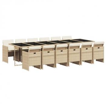 Set comedor de jardín con cojines 13 pzas ratán sintético beige