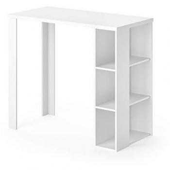 Mesa de bar Noel, Blanca, 120 x 60 cm, con compartimentos de almacenamiento