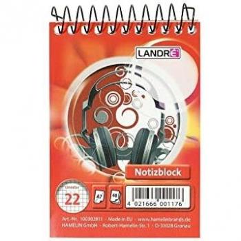 Bloc de notas espiral LANDRÉ A7, 40 hojas, cuadriculado, 70 g/m², sin madera