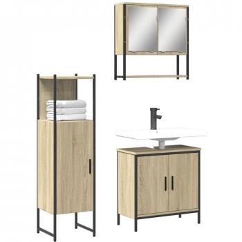 Conjunto de muebles de baño 3 piezas madera contrachapada roble Sonoma Multilayer Marrón