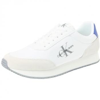 Zapatillas Deportivas Retro Calvin Klein para Hombre, Modelo Runner Bajo, Piel Beige, Cordones, Casual