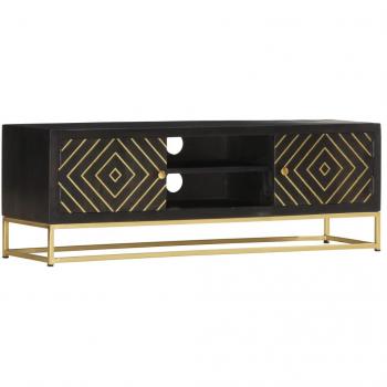 Mueble de TV de madera maciza de mango negro y dorado 120x30x40 cm