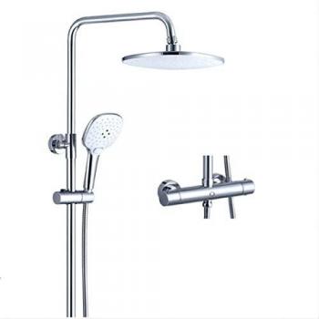 CECIPA Columna de Ducha Termostática, Grifo de Ducha Termostática Redondo,Columna de Ducha de Altura Ajustable de 85-120CM,Ducha de Mano de 3 Modos