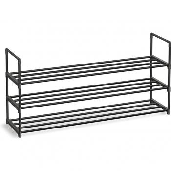 Zapatero de Metal Negro de 3 Niveles, Estante Apilable para 15-18 Pares de Zapatos, Dimensiones: 30 x 116 x 55 cm