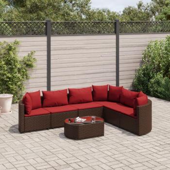 7-Piece Brown Poly Rattan Garden Sofa Set with Cushions