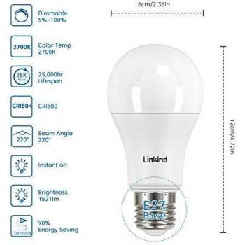 Linkind Bombilla LED E27 Regulable, 13 W para Reemplazar 100W Incandescente, Luz de Tornillo Edison A60 Blanco Cálido