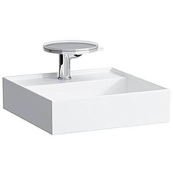 Lavabo de Mano Laufen Kartell 46x46cm, Saphirkeramik, Negro Brillante, Sin Orificio para Grifería, Sin Rebose