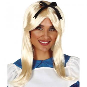 Peluca Rubia con Lazo Negro