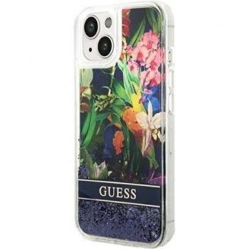 Funda Dura Guess Flower Liquid Glitter Azul para iPhone 14 6,1