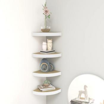 vidaXL Wall Corner Shelves 4 pcs Oak and White 25x25x3.8 cm MDF