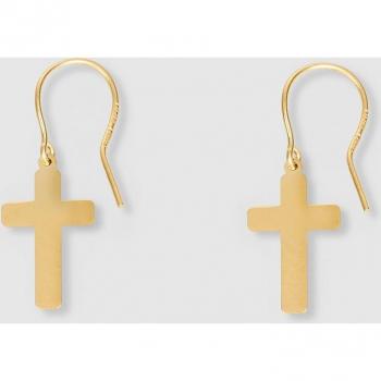 Pendientes de niña de oro con cruz y circonitas, diseño elegante y delicado