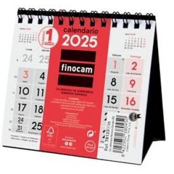 Calendario de Sobremesa Finocam 2025 con papel, dimensiones 11 x 11 cm, números grandes, vista mensual de enero a diciembre en español