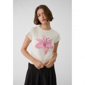 Stradivarius White Floral Print T-shirt M