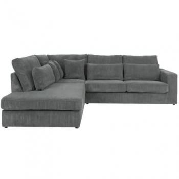 Sofá Rinconera de Terciopelo Canalé MONDOVI - Gris - Ángulo Izquierdo - 5 Plazas - Estilo Vintage