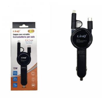 Cargador de Coche 3 en 1 con Cable Retráctil Micro USB, Type-C y Lightning SC-3033
