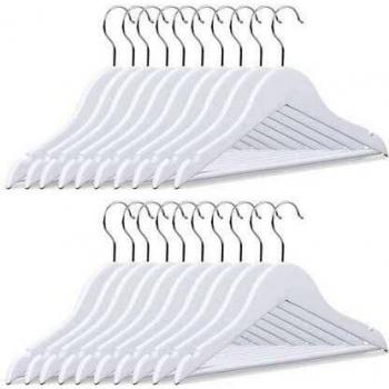 Perchas Infantiles de Madera, Set de 20 Unidades con Ganchos Giratorios a 360°, Blanco, 18 x 30,5 x 0,5 cm