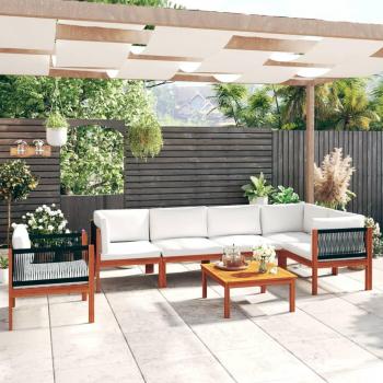 7 Piece Cream Cushioned Acacia Wood Garden Lounge Set