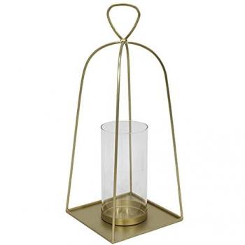 Portavelas de Cristal Dorado y Metal 23 x 23 x 56 cm