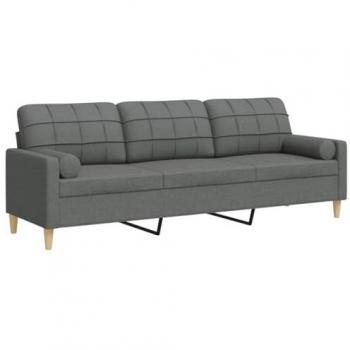 Sofá de 3 plazas con cojines tela gris oscuro 210 cm