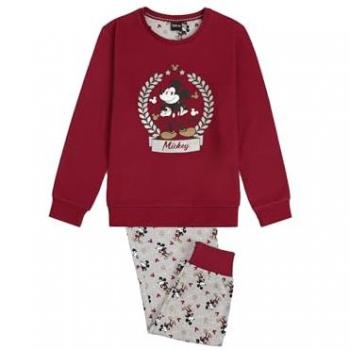 Pijama Manga Larga King Mickey para Niña - Disney, largo, tejido felpa, color burdeos