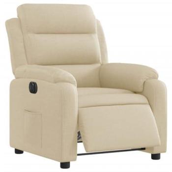 Sillón Reclinable Eléctrico de Tela Crema con Respaldo Ajustable y Reposabrazos, Sillón Orejero Ideal para Personas Mayores