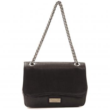 Black Leather Crossbody Bag - Characteristics: Made of high-quality black leather, adjustable shoulder strap, zippered main compartment, interior pockets for organization, sleek and minimalist design, suitable for casual and formal occasions